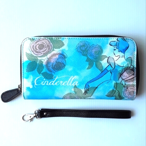 Disney Handbags - Disney Cinderella Blue Floral Rose Zip Top Wallet Wristlet